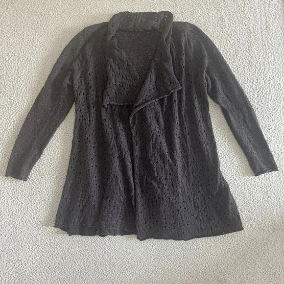Eileen Fisher Merino Wool Open Cardigan Draped Grey Textured - Picture 9 of 16
